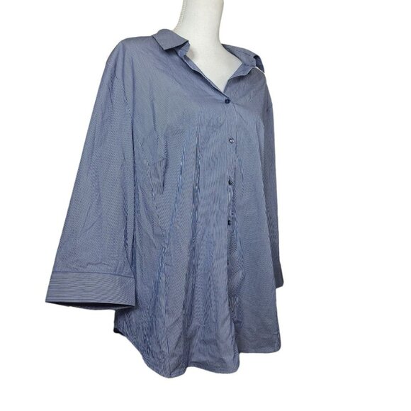 Worthington Striped Button Down Up Blue Womens Plus Size 3X Long Sleeve Collared - Picture 2 of 8
